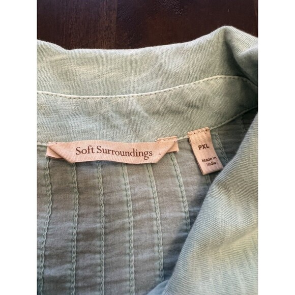 SOFT SURROUNDING Top Women PXL Mint Green Button Down Blouse Roll Cuff Pockets - Picture 3 of 8